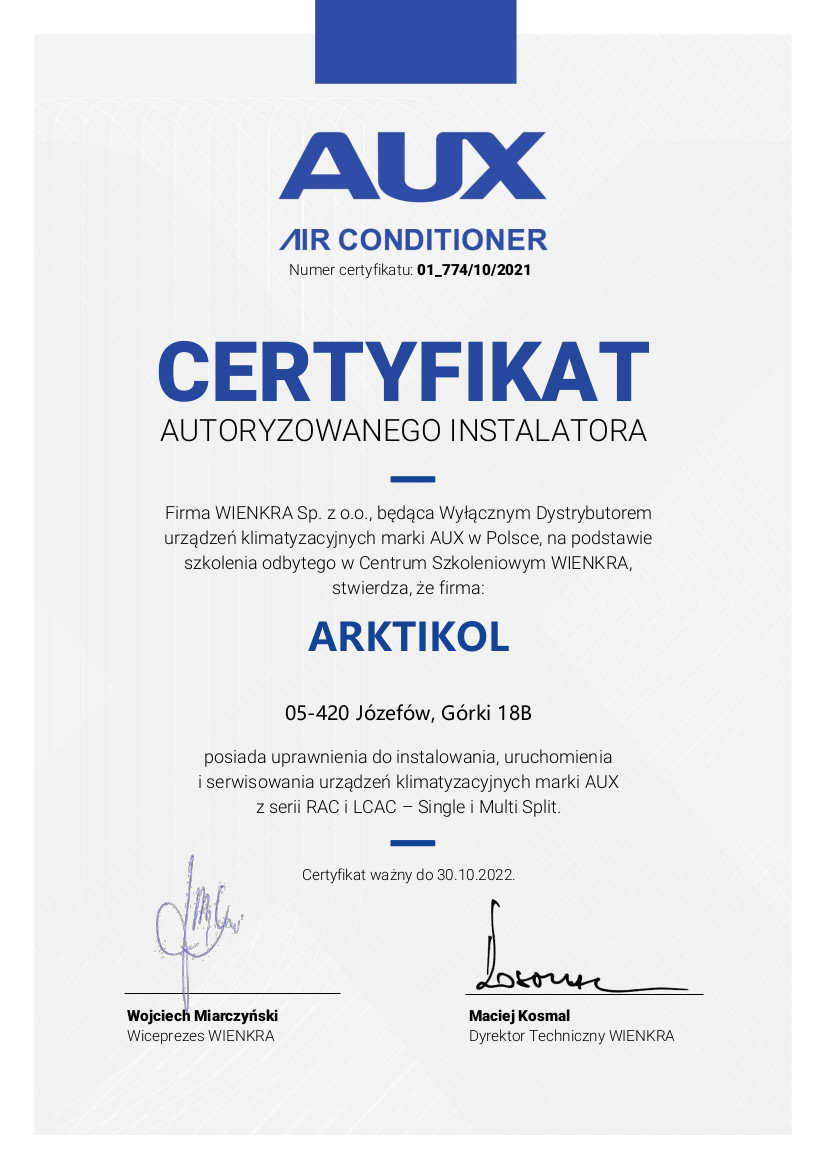 Certyfikat autoryzacji AUX