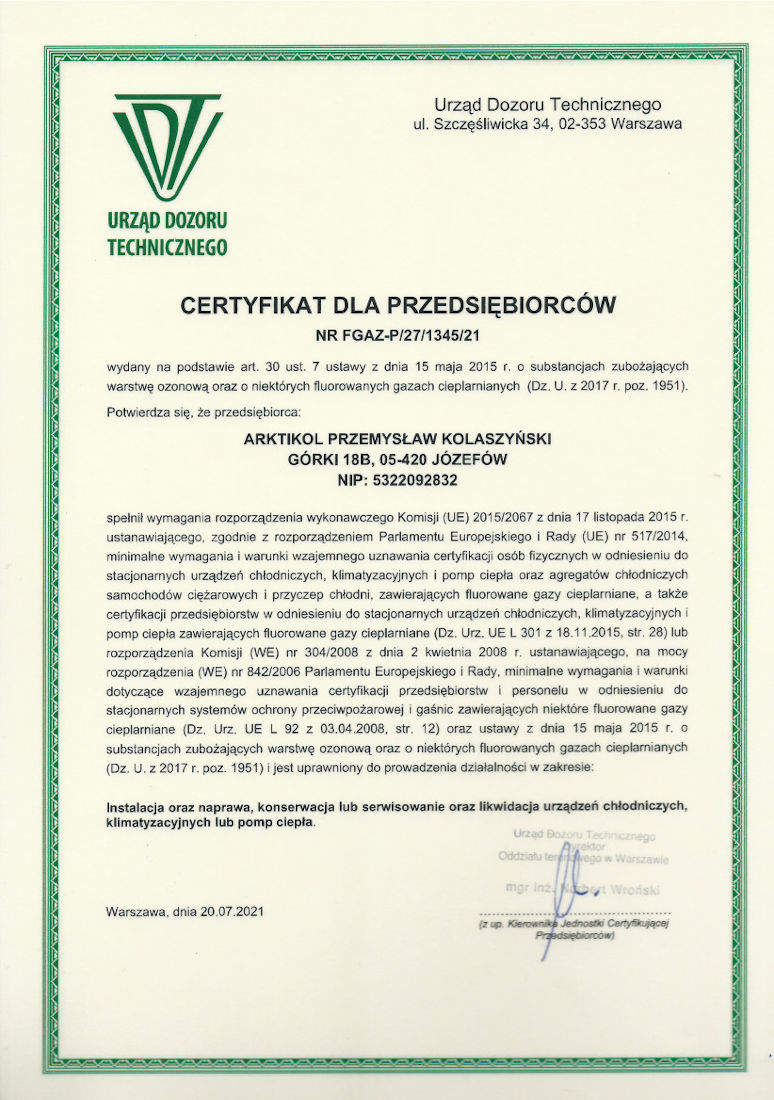 UDT - Certyfikat dla przedsiębiorców